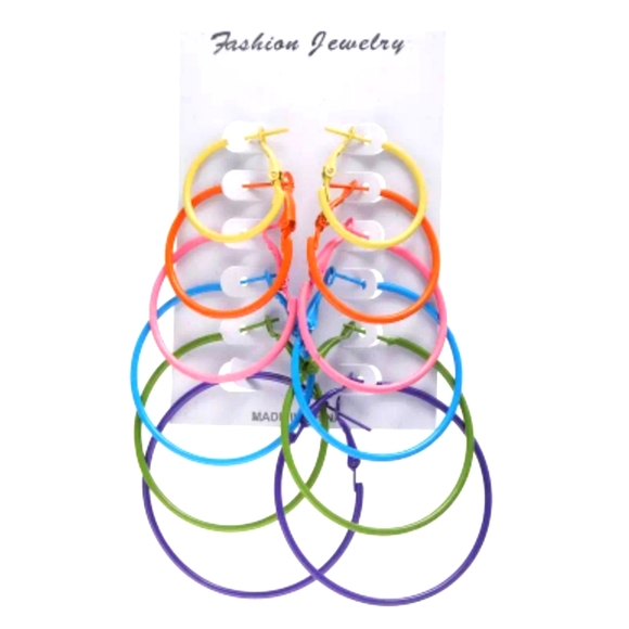 Multicolor Hoop Earrings (Set of 6) - Picture 2 of 3